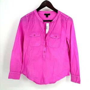 J. CREW Popover Shirt In Neon‎ Flamingo Women XS Long Sleeve Cotton NWT $78